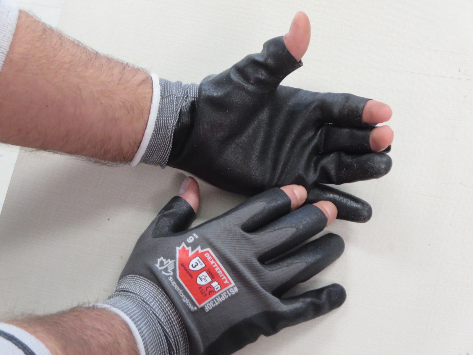 Dexterity® ThreeOpen Finger Micropore Nitrile Grip Work Gloves Open